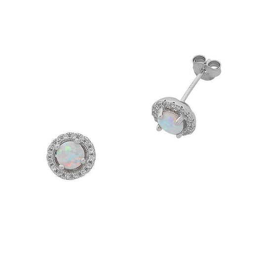 Image of Earrings. Productname: Sterling Silver Synthetic Opal and Cubic Zirconia Earrings in Silver colour by brand - Bevilles