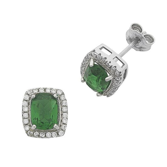 Image of Earrings. Productname: Sterling Silver Emerald Green Cubic Zirconia Stud Earrings in Silver colour by brand - Bevilles