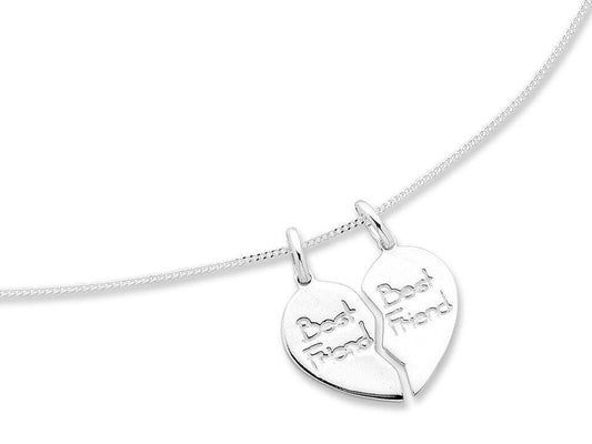 Image of Necklaces. Productname: 45cm Best Friend Split Heart 2 Chain Necklace in Sterling Silver in Silver colour by brand - Bevilles