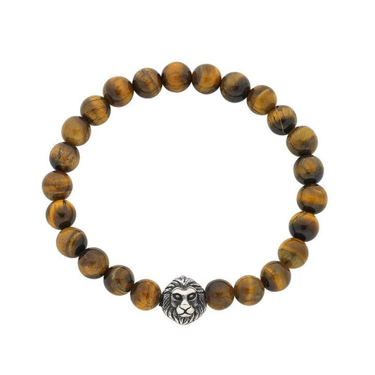 Image of Bracelets. Productname: Stainless Steel Lion Face Men's Bead Bracelet in Silver colour by brand - Bevilles