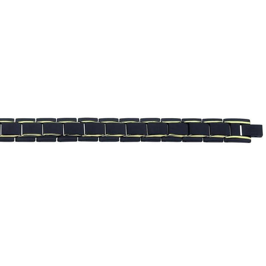Image of Bracelets. Productname: 21.5cm 12mm Width Black and Gold Two Tone Men's Bracelet in Stainless Steel in Silver colour by brand - Bevilles