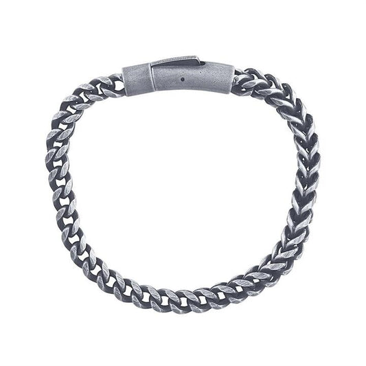 Image of Bracelets. Productname: 20cm 6mm Width Oxidised Wheat Bracelet in Stainless Steel in Silver colour by brand - Bevilles