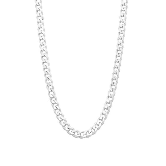 Image of Necklaces. Productname: 55cm 6.4mm Flat Curb Chain Necklace in Sterling Silver in Silver colour by brand - Bevilles