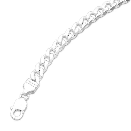 Image of Necklaces. Productname: 55cm 8mm Width Flat Curb Chain Necklace in Sterling Silver in Silver colour by brand - Bevilles