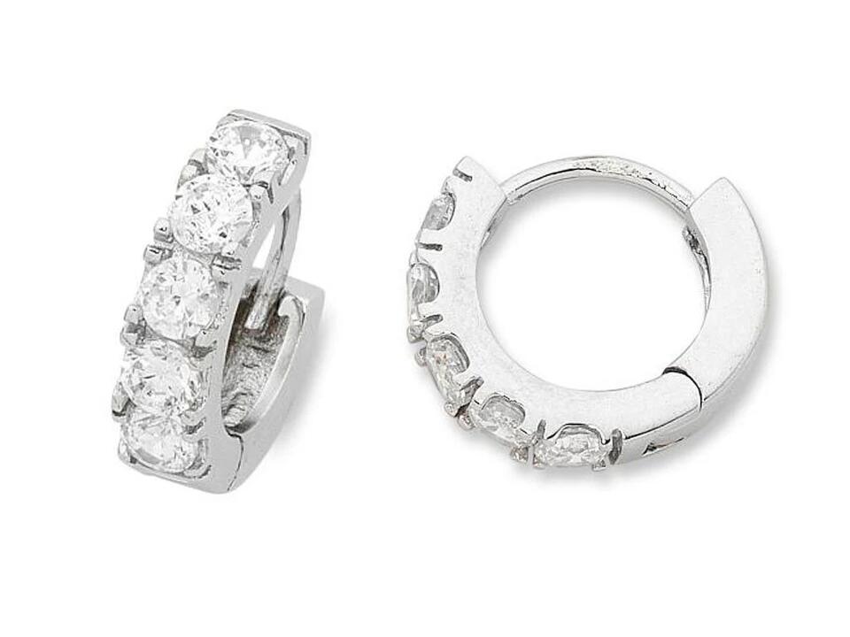 Image of Earrings. Productname: Sterling Silver Cubic Zirconia Hoop Earrings-10mm in Silver colour by brand - Bevilles