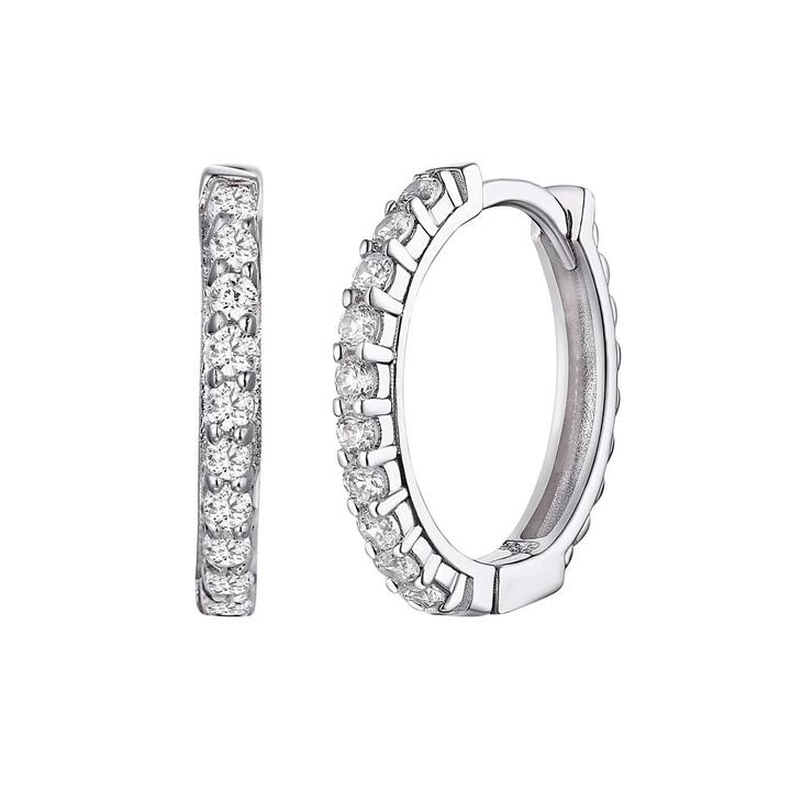 Image of Earrings. Productname: Sterling Silver Cubic Zirconia Claw Set Hoop Earrings 17mm in Silver colour by brand - Bevilles