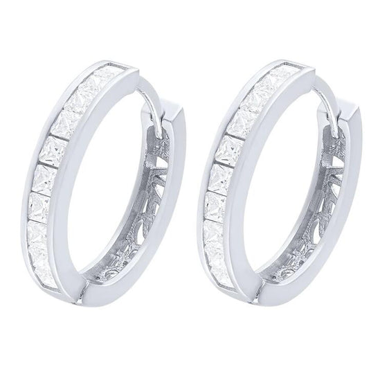 Image of Earrings. Productname: Sterling Silver Hoop Earrings with Cubic Zirconia in Silver colour by brand - Bevilles