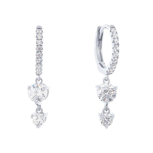 Image of Earrings. Productname: Hoop Drop Earrings with Cubic Zirconia in Sterling Silver in Silver colour by brand - Bevilles