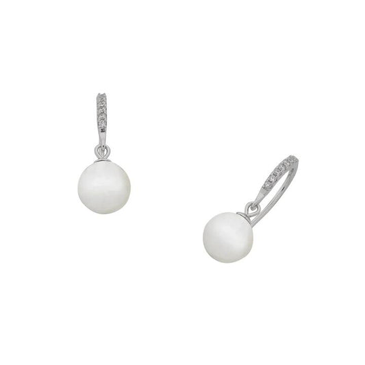 Image of Earrings. Productname: Sterling Silver Pearl and Cubic Zirconia Drop Earrings in Silver colour by brand - Bevilles