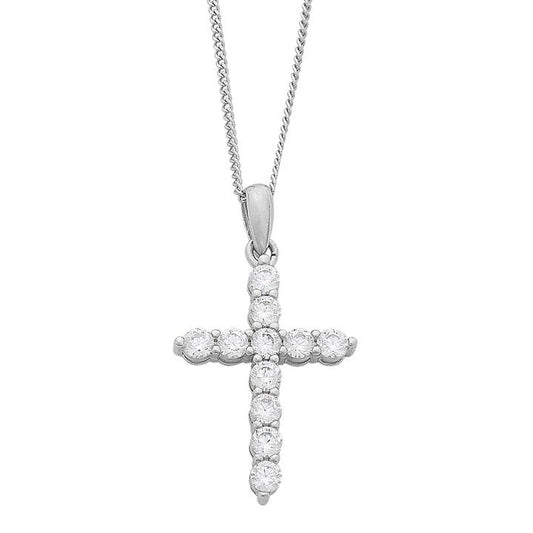 Image of Necklaces. Productname: 45cm Sterling Silver Cubic Zirconia Cross Necklace in Silver colour by brand - Bevilles