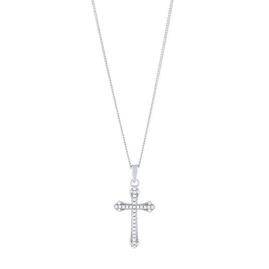 Image of Necklaces. Productname: Sterling Silver Flared Cross Necklace with Cubic Zirconia 45cm in Silver colour by brand - Bevilles