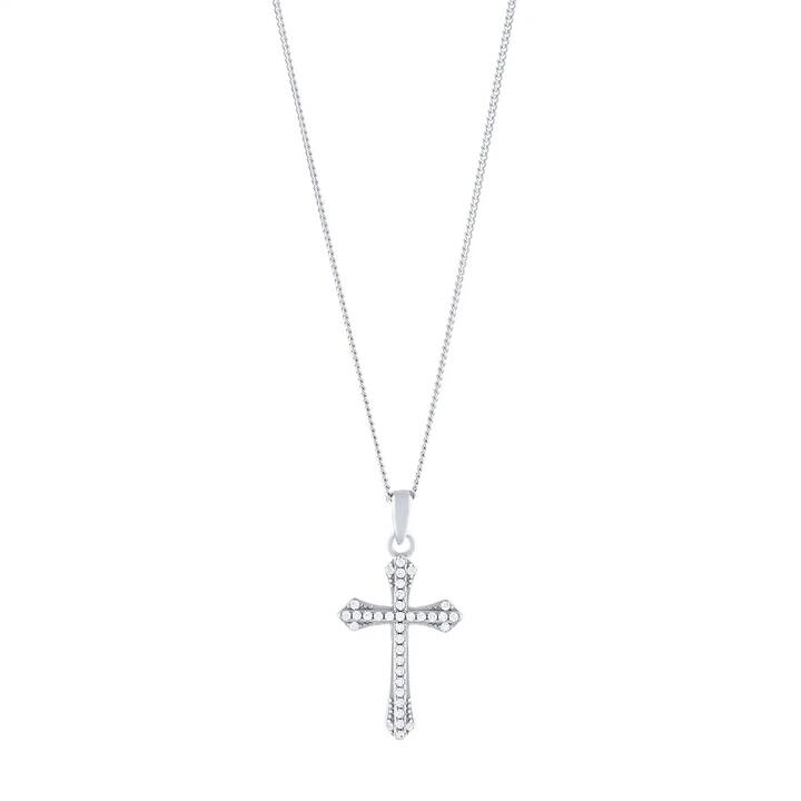Image of Charms. Product name - 45cm Flared Cross Necklace with Cubic Zirconia in Sterling Silver in colour by brand - Bevilles