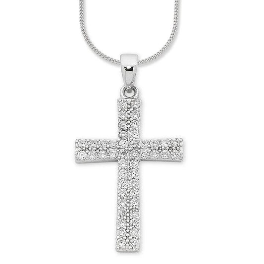 Image of Necklaces. Productname: 45cm Cubic Zirconia Cross Necklace in Sterling Silver in Silver colour by brand - Bevilles