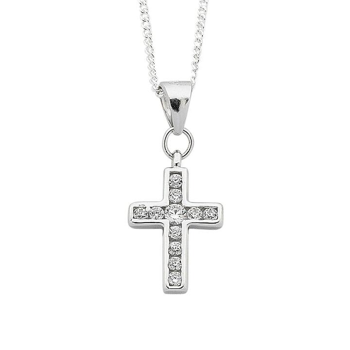 Image of Charms. Productname: 45cm Sterling Silver White Cubic Zirconia Cross Pendant Necklace in Silver colour by brand - Bevilles