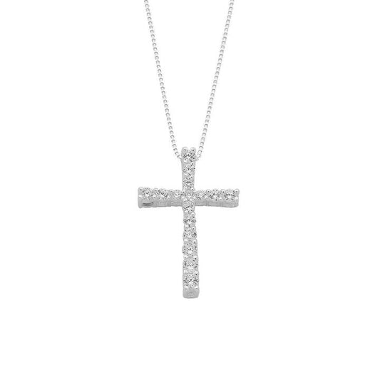 Image of Necklaces. Productname: 45cm Sterling Silver Cubic Zirconia Claw Set Cross Necklace in Silver colour by brand - Bevilles