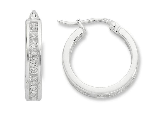 Image of Earrings. Productname: Sterling Silver Cubic Zirconia 15mm Hoop Earrings in Silver colour by brand - Bevilles