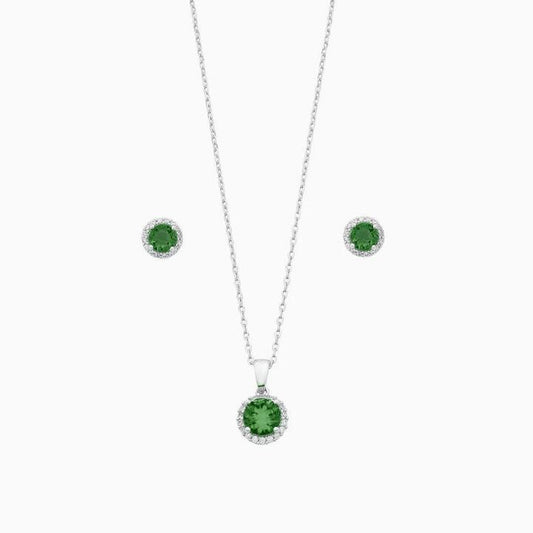 Image of Earrings. Productname: Sterling Silver with Dark Green and White Cubic Zirconia Earrings and Necklace 45cm Set in Silver colour by brand - Bevilles
