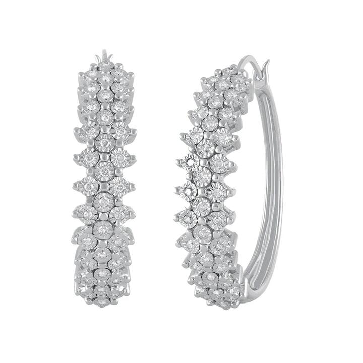 Image of Earrings. Product name - Miracle Hoop Earrings with 0.40tw of Diamonds in Sterling Silver in colour by brand - Bevilles