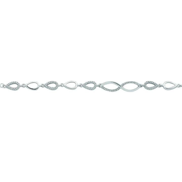 Image of Bracelets. Product name - 20cm Cubic Zirconia Open Crossover Bracelet in Sterling Silver in colour by brand - Bevilles