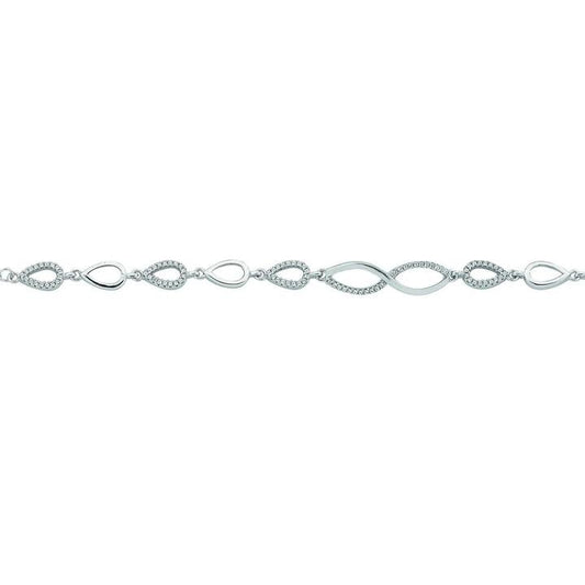 Image of Bracelets. Product name - 20cm Cubic Zirconia Open Crossover Bracelet in Sterling Silver in colour by brand - Bevilles