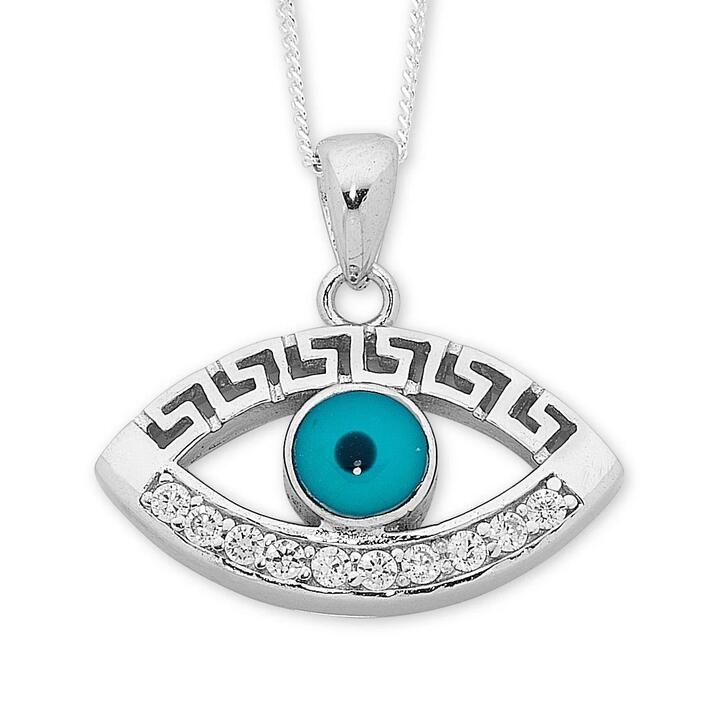 Image of Charms. Product name - 45cm Evil Eye Necklace in Sterling Silver in colour by brand - Bevilles