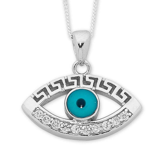 Image of Charms. Product name - 45cm Evil Eye Necklace in Sterling Silver in colour by brand - Bevilles