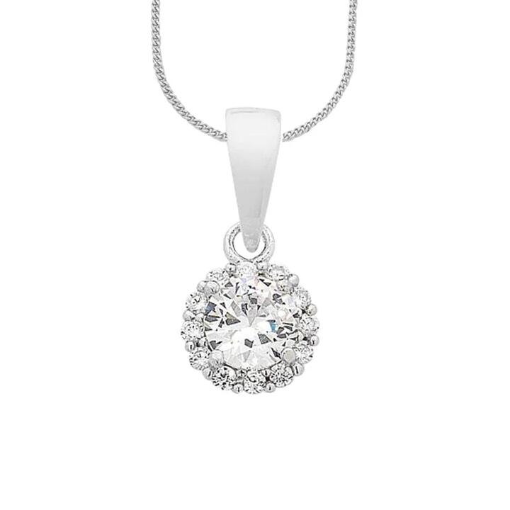 Image of Charms. Product name - 45cm Cubic Zirconia Halo Pendant Necklace in Sterling Silver in colour by brand - Bevilles