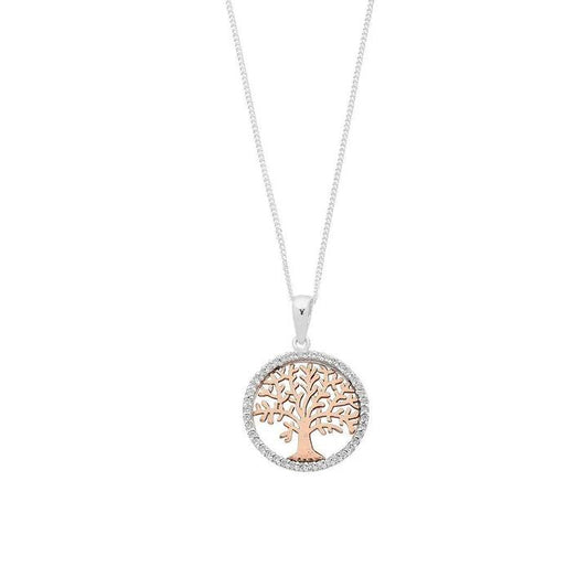 Image of Charms. Product name - 45cm Cubic Zirconia Tree of Life Pendant Necklace in Rose Gold Plated Sterling Silver in colour by brand - Bevilles