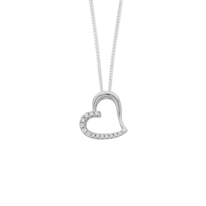 Image of Charms. Product name - 45cm Open Heart Cubic Zirconia Necklace in Sterling Silver in colour by brand - Bevilles