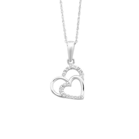 Image of Necklaces. Productname: 45cm Sterling Silver Double Open Heart Cubic Zirconia Necklace in Silver colour by brand - Bevilles