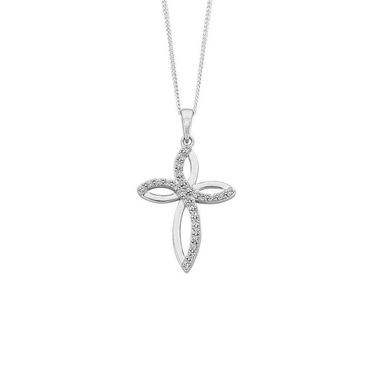 Image of Necklaces. Productname: 45cm Open Cross Cubic Zirconia Pendant Necklace in Sterling Silver in Silver colour by brand - Bevilles
