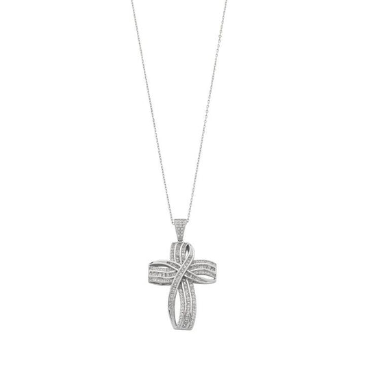 Image of Necklaces. Productname: 45cm Sterling Silver Cubic Zirconia Large Cross Necklace in Silver colour by brand - Bevilles