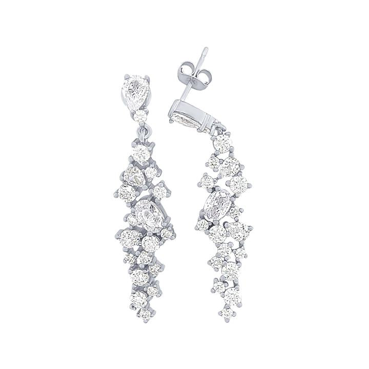Image of Earrings. Productname: 44mm Sterling Silver Waterfall Drop Stud Earrings with Cubic Zirconia in Silver colour by brand - Bevilles