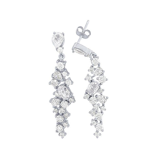 Image of Earrings. Productname: 44mm Sterling Silver Waterfall Drop Stud Earrings with Cubic Zirconia in Silver colour by brand - Bevilles