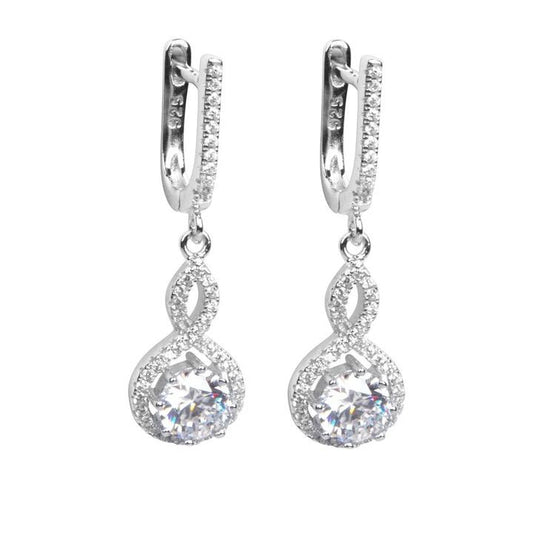 Image of Earrings. Productname: Sterling Silver Cubic Zirconia Loop Drop Earrings in Silver colour by brand - Bevilles