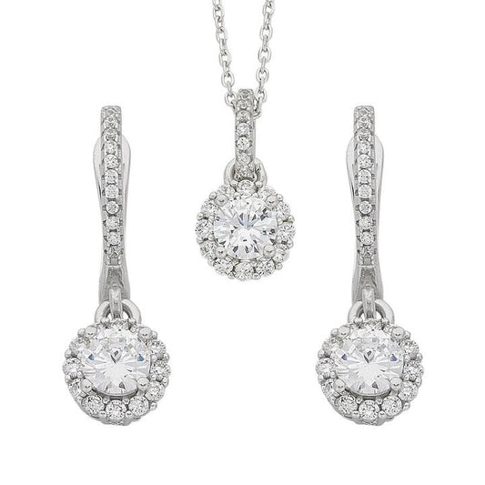 Image of Earrings. Productname: Sterling Silver Cubic Zirconia Necklace and Earrings Set in Silver colour by brand - Bevilles