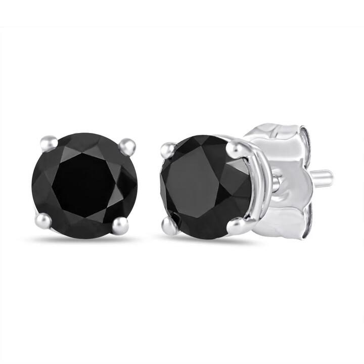 Image of Earrings. Product name - Solitaire Stud Earrings with 0.50tw of Black Diamonds in 9kt White Gold in colour by brand - Bevilles