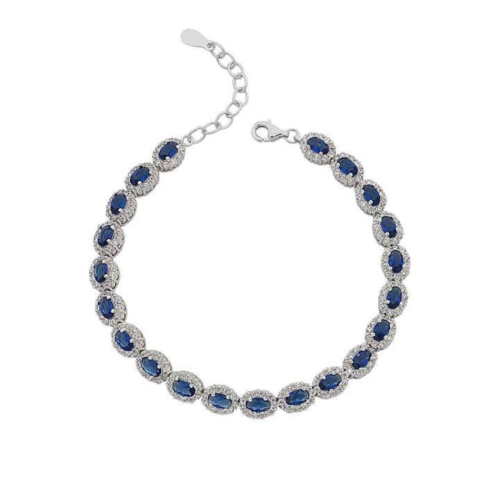 Image of Bracelets. Productname: 19cm Sterling Silver Blue Cubic Zirconia Bracelet in Silver colour by brand - Bevilles