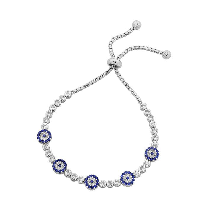 Image of Bracelets. Product name - 19cm Evil Eye Charm Bracelet in Sterling Silver in colour by brand - Bevilles