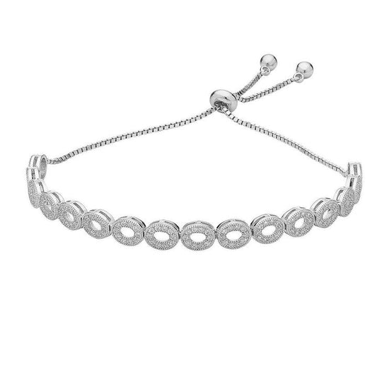Image of Bracelets. Productname: 24cm Open Oval Cubic Zirconia Bolo Bracelet in Sterling Silver in colour by brand - Bevilles