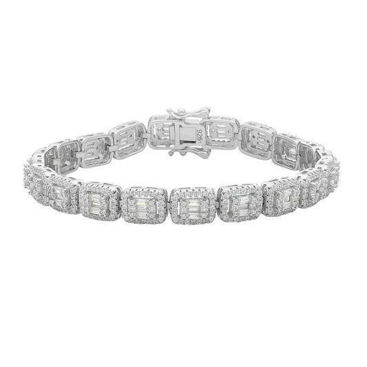 Image of Bracelets. Productname: 18cm Cubic Zirconia Baguette Halo Bracelet in Sterling Silver in colour by brand - Bevilles