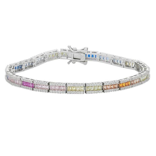 Image of Bracelets. Productname: Sterling Silver Multi Coloured Cubic Zirconia Tennis Bracelet in Silver colour by brand - Bevilles