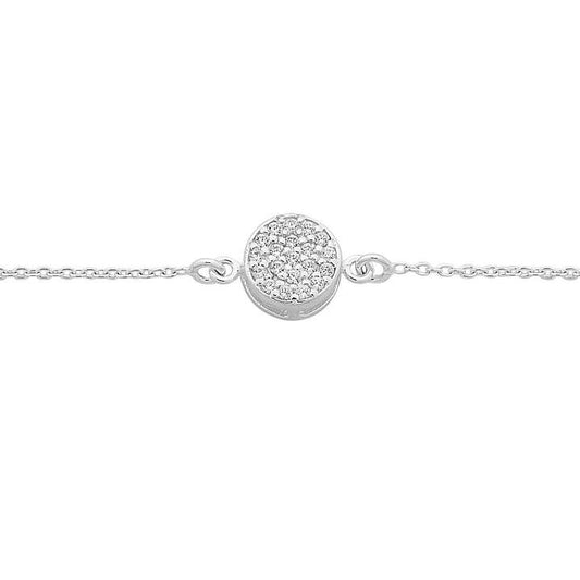 Image of Bracelets. Product name - 19cm Cubic Zirconia Pave Disc Bracelet in Sterling Silver in colour by brand - Bevilles