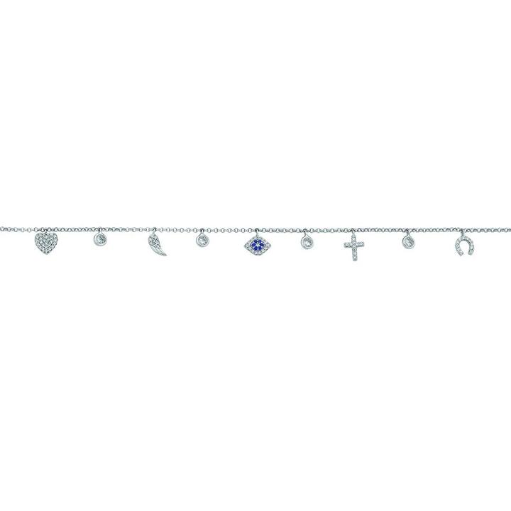 Image of Bracelets. Product name - 20.5cm Cubic Zirconia 9 Charm Bracelet in Sterling Silver in colour by brand - Bevilles
