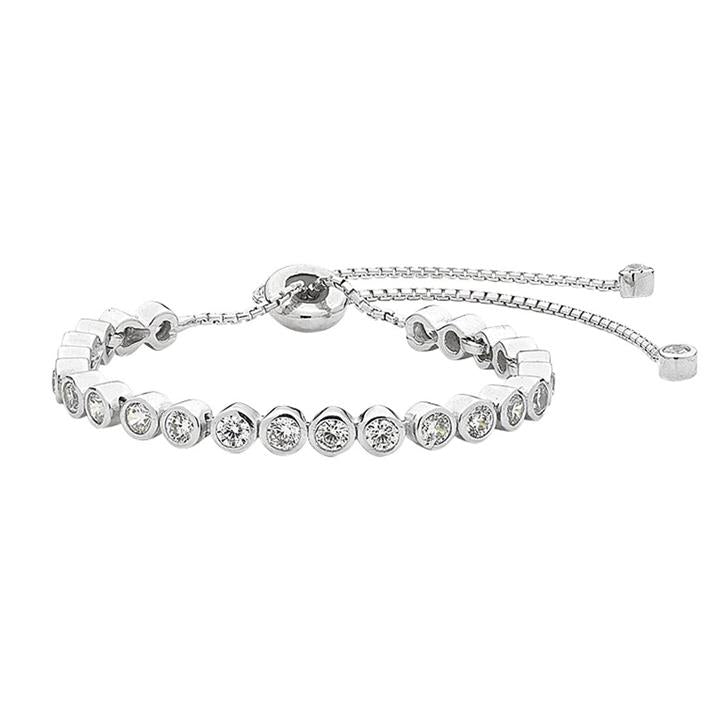 Image of Bracelets. Productname: 24.5cm Sterling Silver Cubic Zirconia Bezel Set Tennis Bracelet in Silver colour by brand - Bevilles