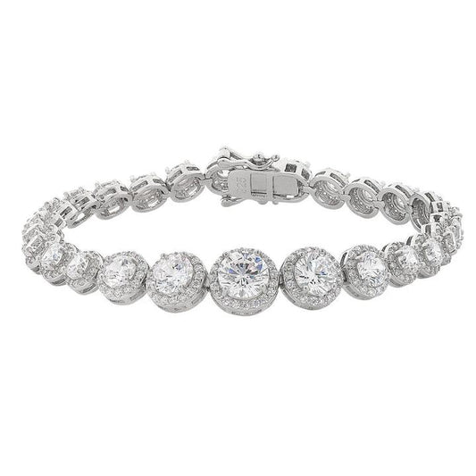 Image of Bracelets. Productname: Sterling Silver Cubic Zirconia Round Halo Surround Bracelet in Silver colour by brand - Bevilles