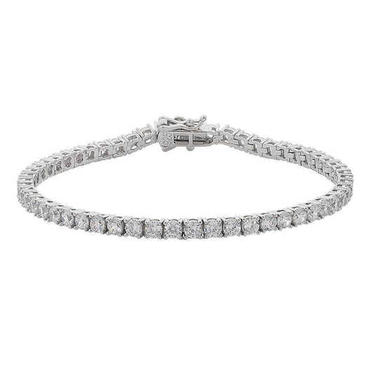 Image of Bracelets. Productname: 19cm Sterling Silver White Cubic Zirconia 3mm Claw Tennis Bracelet in Silver colour by brand - Bevilles