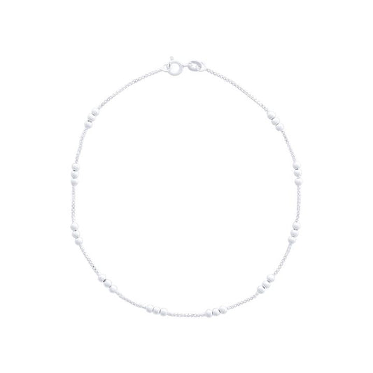 Image of Anklets. Productname: 25cm Sterling Silver Ball Station Chain Anklet in Silver colour by brand - Bevilles