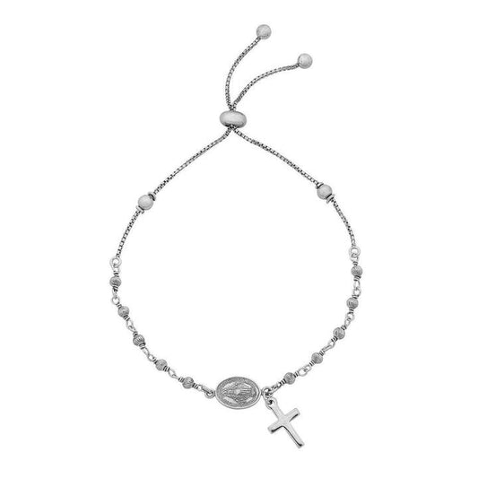 Image of Bracelets. Productname: 25cm Our Lady Mary Rosary Beads Bolo Bracelet in Sterling Silver in Silver colour by brand - Bevilles