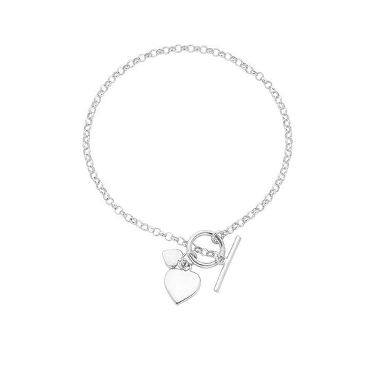 Image of Bracelets. Productname: 19cm Heart Charm Toggle Belcher Bracelet in Sterling Silver in colour by brand - Bevilles